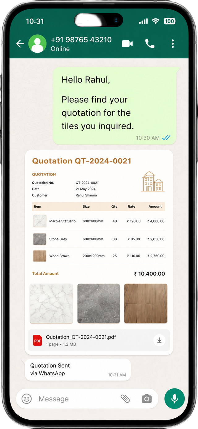 WhatsApp quotation with attached laminate designs
